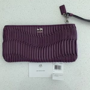 Coach Gathered Purple Leather Zip Clutch Wristlet